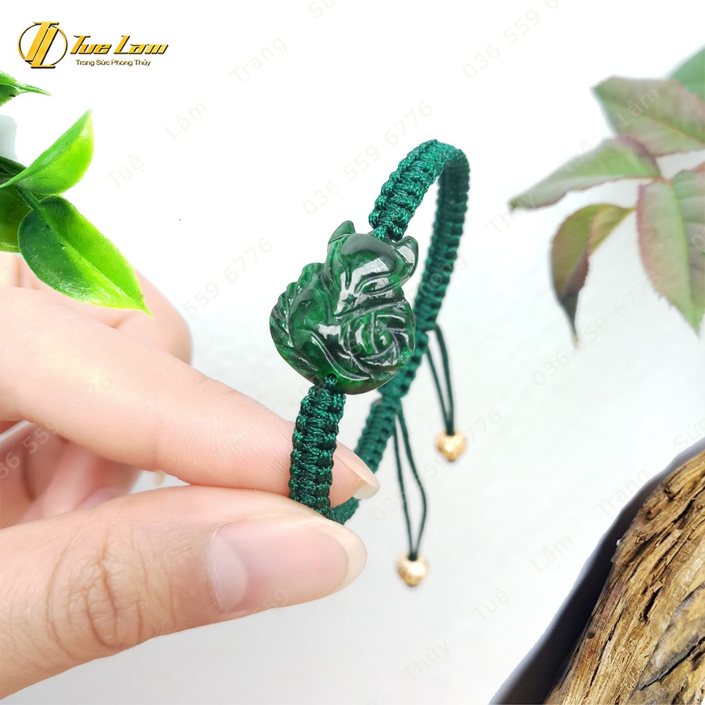 Vòng Tay Nữ Chỉ Handmade Hồ Ly Đuôi Cuộn Đá Sơn Thủy màu Xanh Rêu DIY - Tuệ Lâm