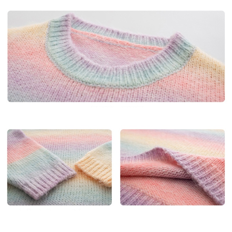 Áo Len Tay Dài Cổ Tròn Họa Tiết Kẻ Sọc Màu Sắc Cầu Vồng Phong Cách Harajuku Thời Trang Mùa Thu Dành Cho Nữ 10mk