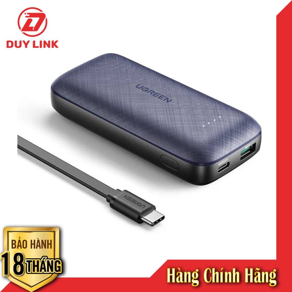 Ugreen 80749 10000mAh cổng usb và type c hỗ trợ QC và PD 3.0 pin sạc dự phòng màu đen PB178 chính hãng