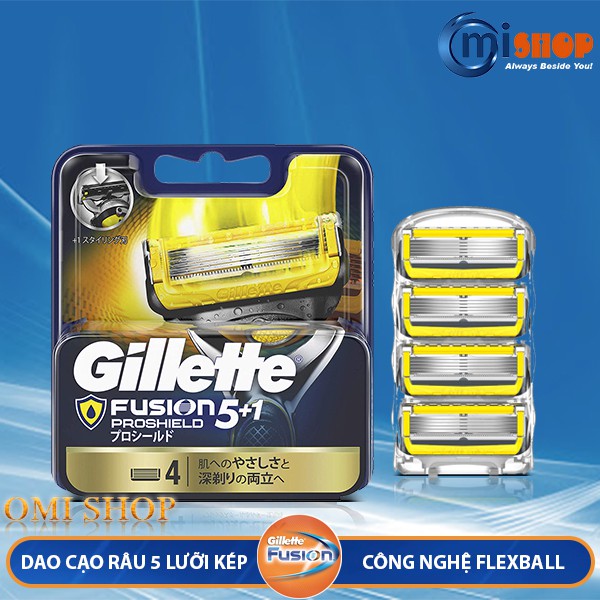 Vỉ 04 lưỡi dao cạo râu thay thế Gillette Fusion 5+1 Proshield, hàng nội địa Nhật