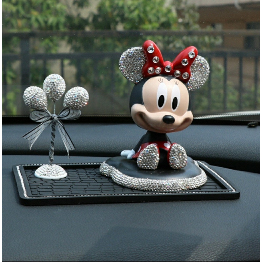 Mô Hình Chuột Mickey Minie Đính Đá Đầu Lắc Lư Dễ Thương Trang Trí Taplo ô tô