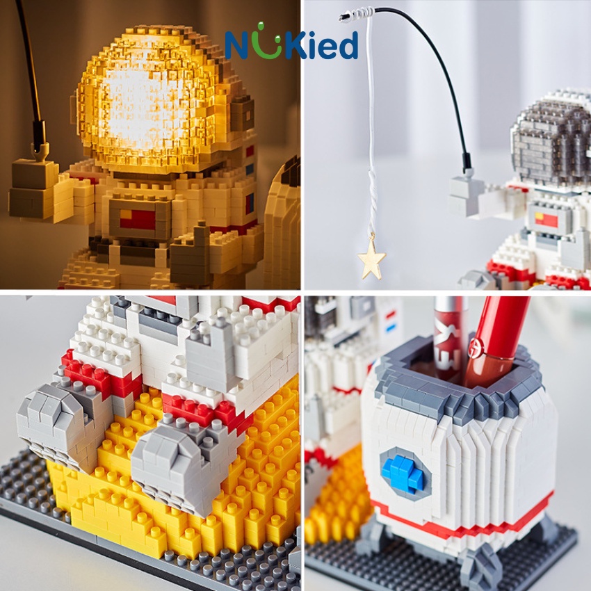 Đồ Chơi Lắp Ráp Lego Hộp Đựng Bút Trang Trí Bàn Học Có Đèn – Hạt Nhỏ Gần 1000 Chi Tiết – Nhân Vật Phi Hành Gia