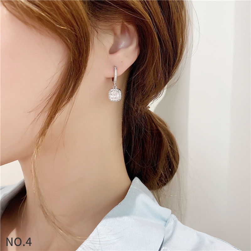 Bông Tai Bạc 925 Dáng Dài Đính Kim Cương Trắng Thanh Lịch Thời Trang