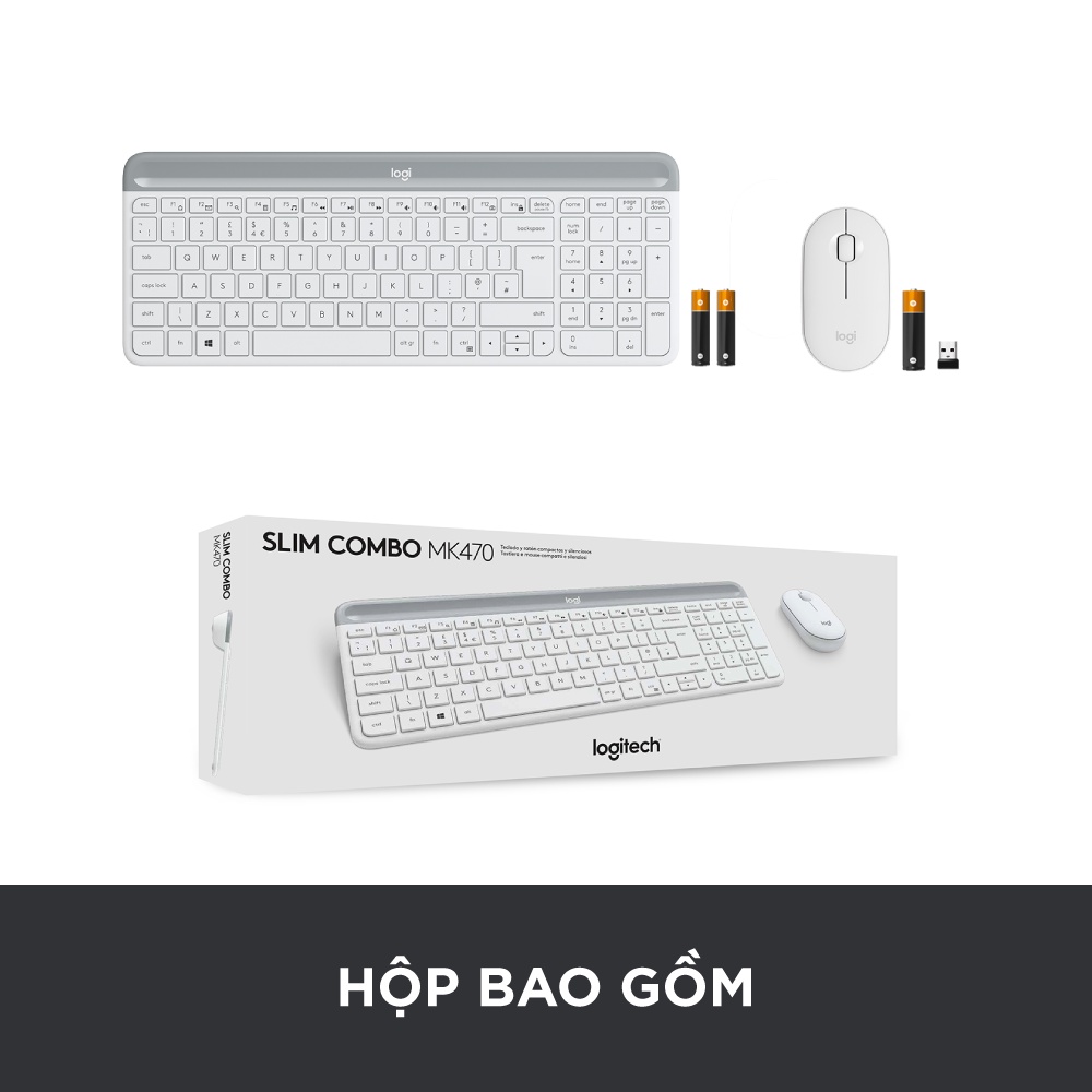 Combo chuột phím không dây Logitech MK470 - Giảm ồn, USB, pin lâu, thiết kế mảnh gọn