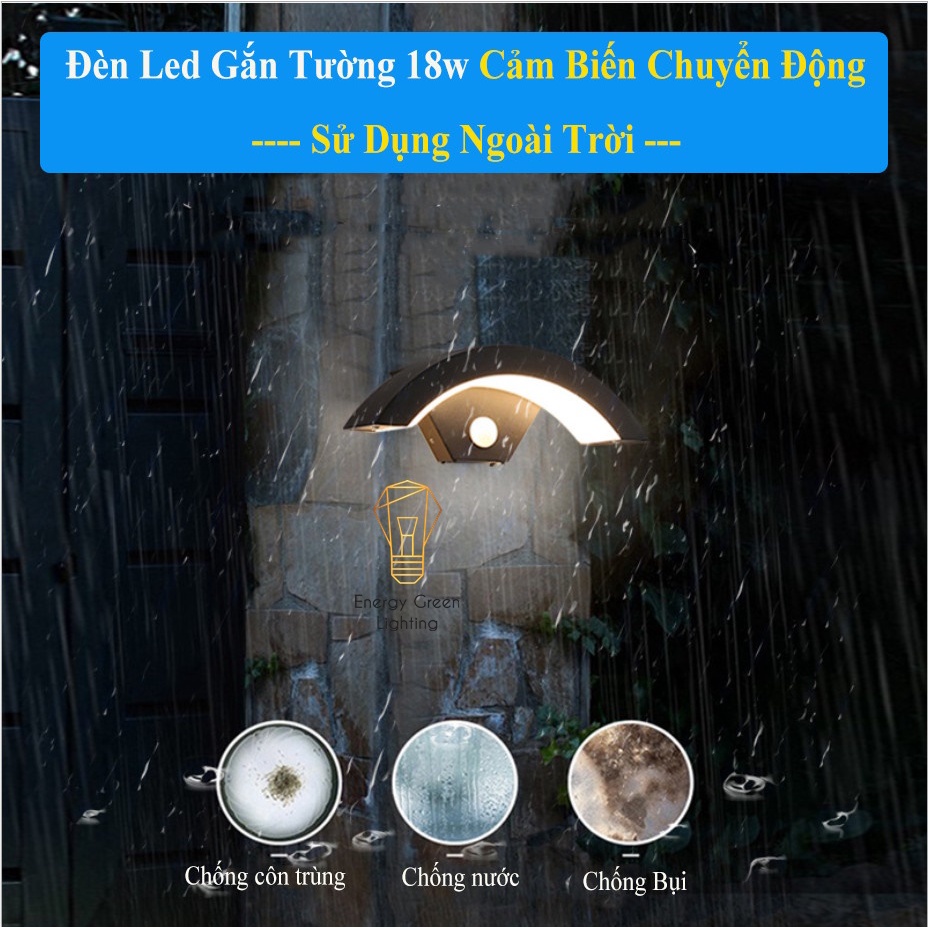 Đèn Tường Energy Green Lighting Cong 18w Thân Nhôm Chống Nước DT-4141 Decor Vintage - Cảm Biến Chuyển Động