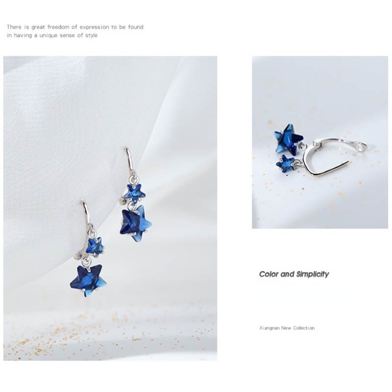 Bông tai ngôi sao năm cánh cao cấp thời trang hàn quốc bông tai màu xanh thanh lịch