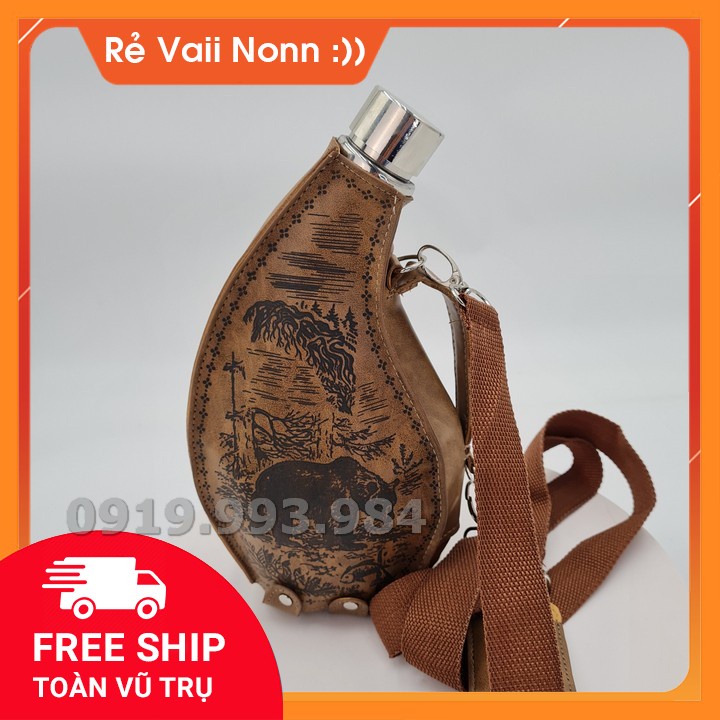 Bình inox đựng rươu tù và mang phong cách mông cổ 1,5 lít bao gồm túi đựng bình tặng phễu
