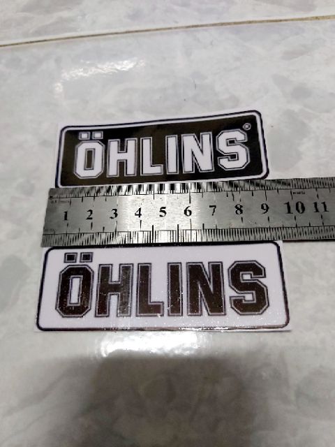 Tem Decal Ohlins Đen Chữ Trắng Dán Xe 9cm