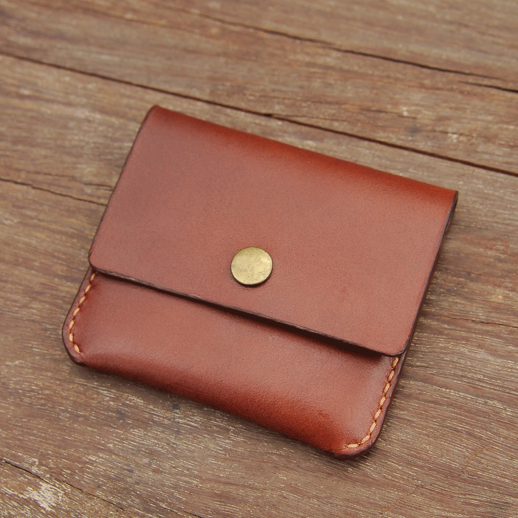 Ví da đựng thẻ mini có cúc bấm - Da bò nhập khẩu - Đồ da Handmade VI629