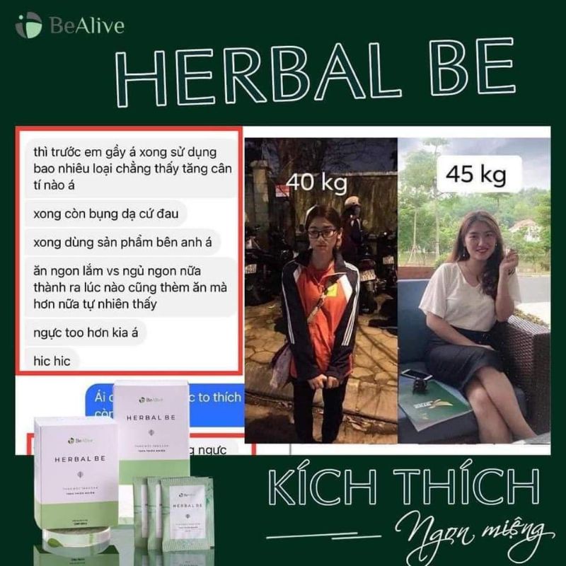 Tăng cân Herbal Be của BEALIVE Giúp Tăng 2-3 Kí Sau 15 Ngày