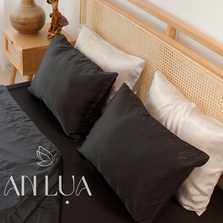 Bộ chăn drap 5 món An Lụa - Đen - vải lụa mịn mát và thân thiện cho da