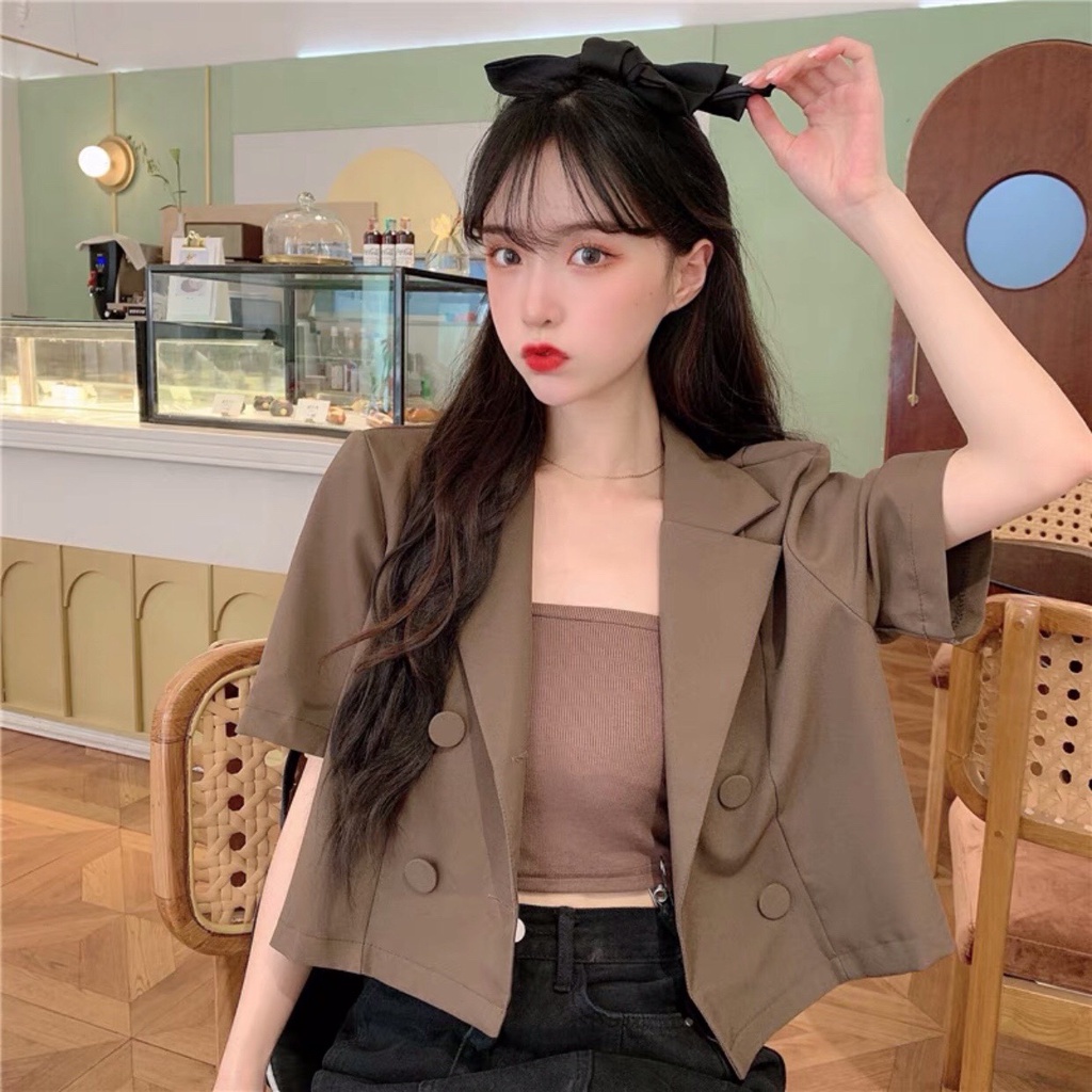 Áo Khoác Blazer Nữ Cổ Vest Tay Lỡ Dáng Croptop - Blazer Cộc Tay Dáng Lửng Mix Áo Quây -  Áo Vest Khoác Ngoài Nâu Đen Be | BigBuy360 - bigbuy360.vn