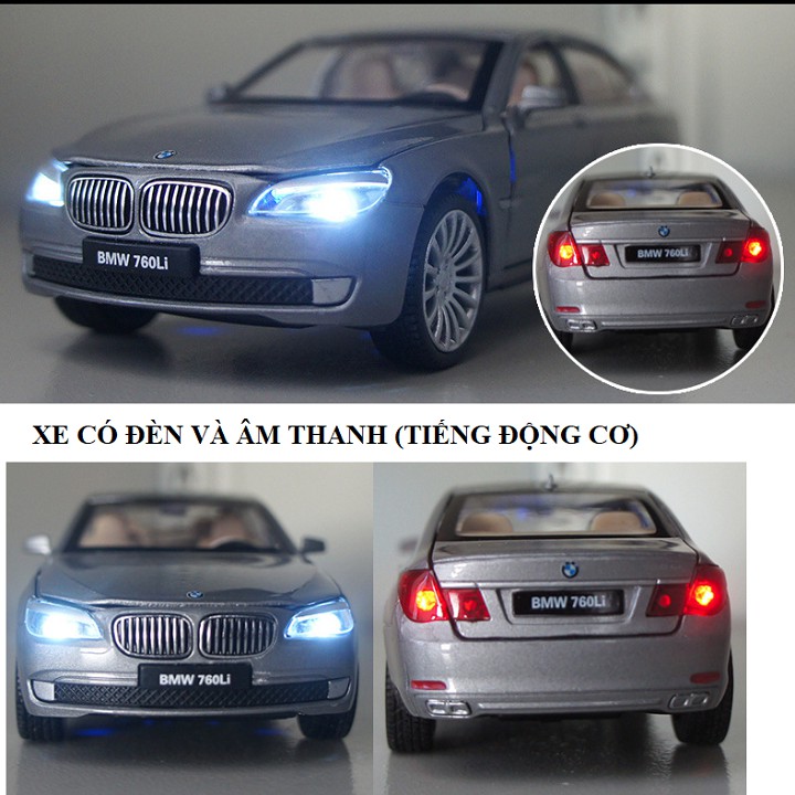 Mô hình xe ô tô BMW 760Li đồ chơi trẻ em Xe bằng sắt có đèn và âm thanh mở các cửa đồ chơi trẻ em