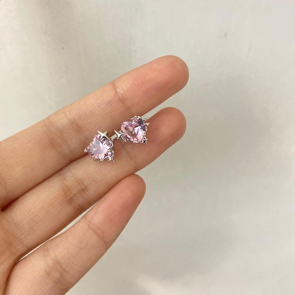 Khuyên Tai Tua Rua Hình Trái Tim Màu Hồng Phong Cách Hàn Quốc Đơn Giản