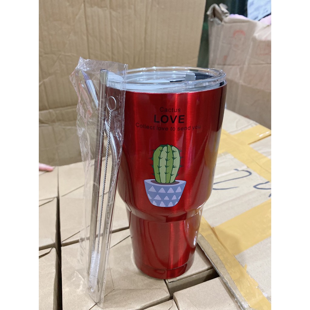 Ly Giữ Nhiệt 900ml  Mẫu Inox Kèm Túi Đựng Và Ống Hút