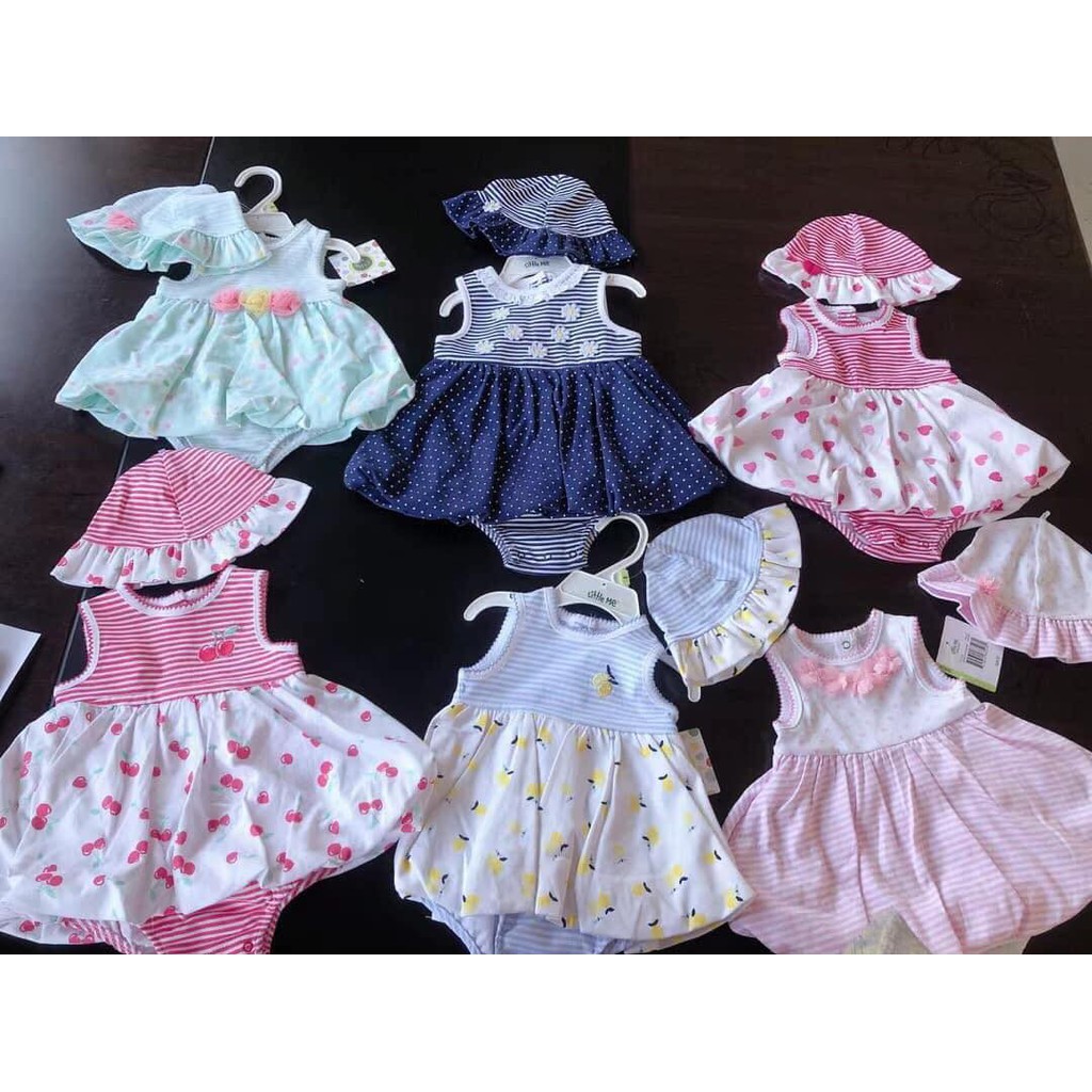 Sét body bé gái kèm mũ xuất dư Little Me