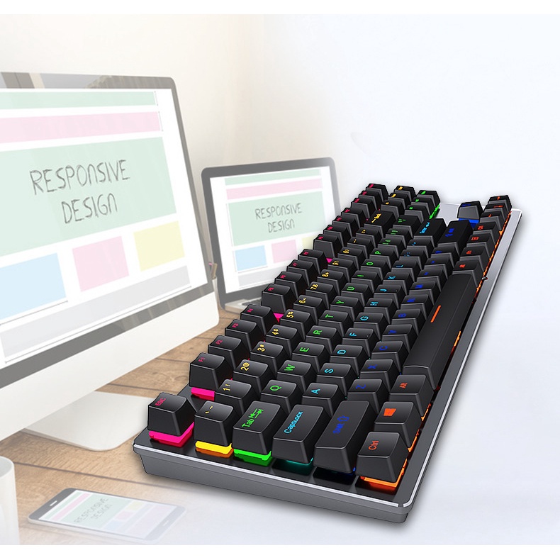 Bàn phím cơ k550 blue switch 87 phím tiêu chuẩn dùng cho Pc, laptop ,Có led RGB phù hợp với chơi game