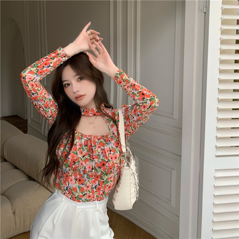 COZOK Áo Sơ Mi chiffon Mềm Mại Họa Tiết Hoa Phong Cách Hàn Quốc Cho Nữ