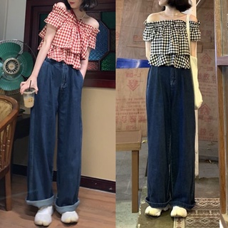 Áo trễ vai bèo xếp tầng caro ulzzang nữ tính
