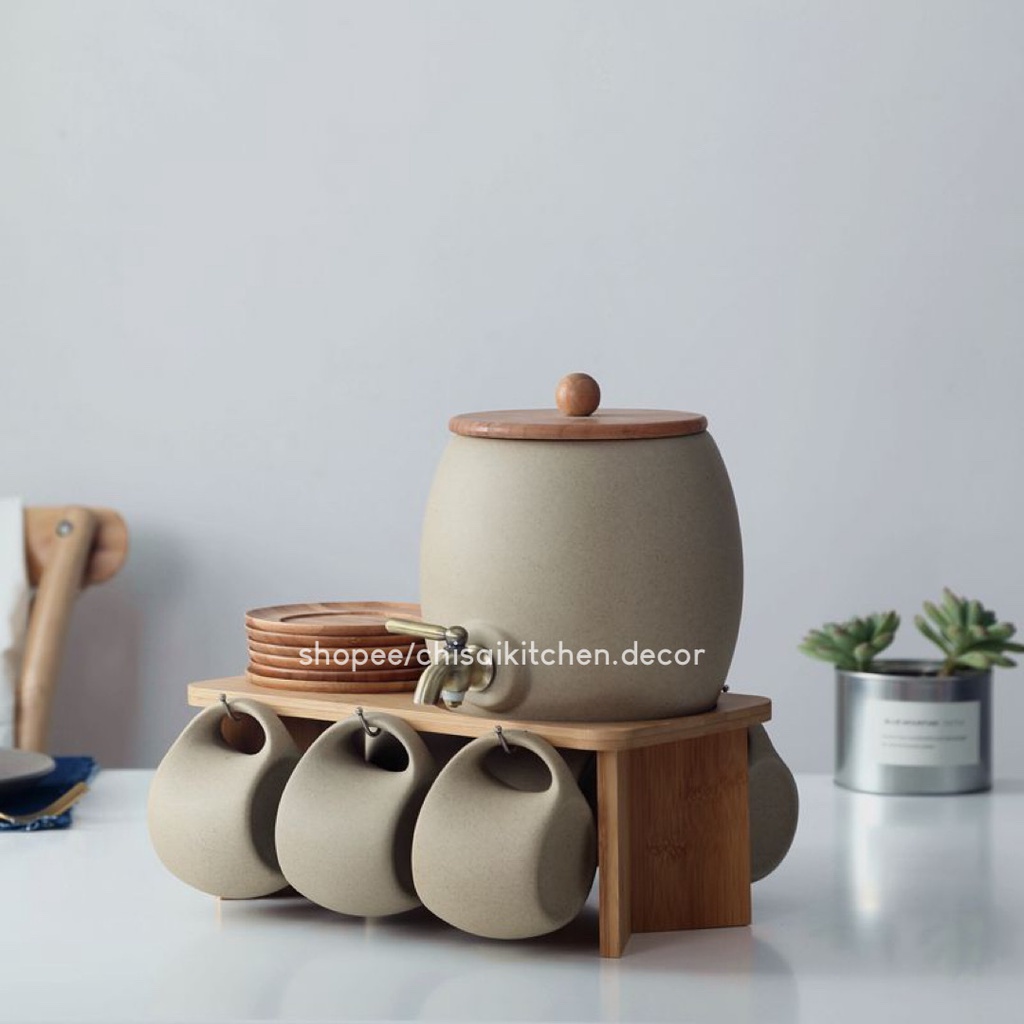 Set bình trà gốm phong cách Nhật Bản kèm giá đỡ