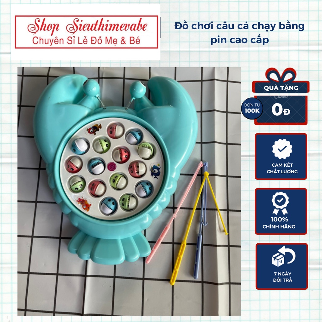 Đồ chơi câu cá chạy pin cho bé gồm 15 cá và 3 cần câu