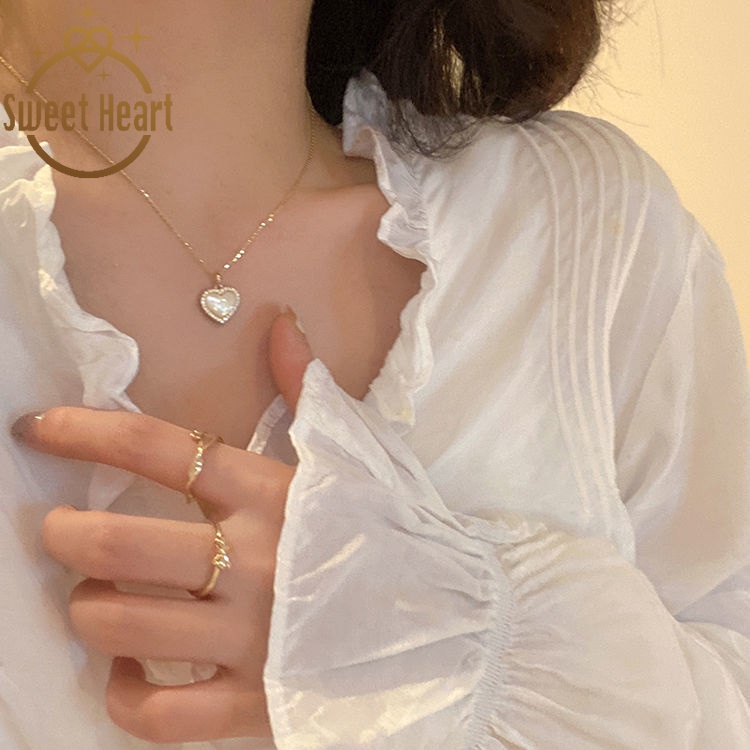 Vòng cổ Mặt Trái Tim Đính Đá Opal Ngọt Ngào Thời Trang Cho Nữ