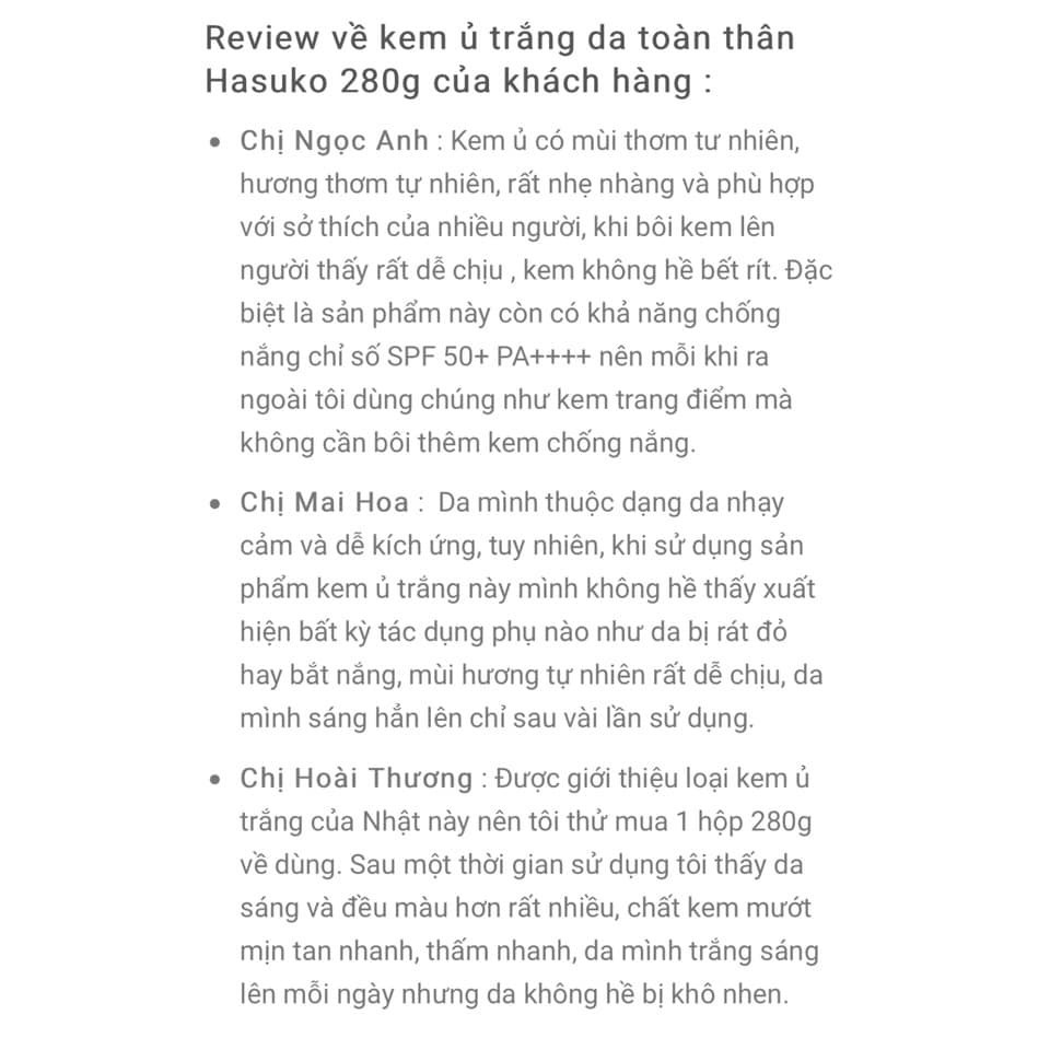 Kem Ủ TRẮNG DA TOÀN THÂN Hasuko Nhật Bản Chống Nắng SPF 50+  hũ 280g . | BigBuy360 - bigbuy360.vn