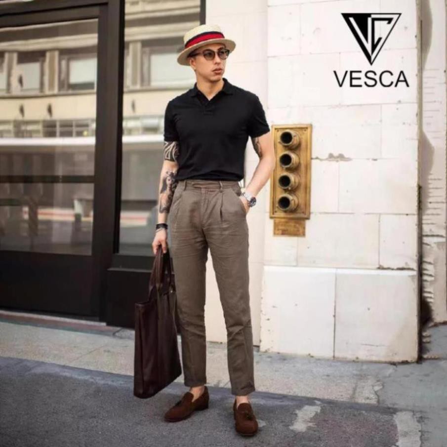 Áo phông nam polo có cổ ngắn tay cao cấp vải thun cotton co giãn màu trắng đen form rộng thoải mái E4 | BigBuy360 - bigbuy360.vn