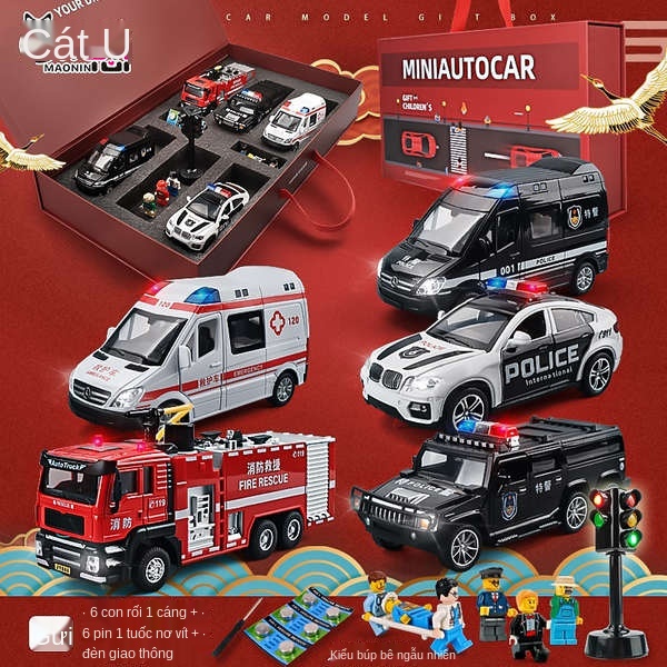 đặc biệt cảnh sát xe đồ chơi xe cứu thương hộp cậu bé món quà cho trẻ em thiết lập hợp kim mẫu xe mô phỏng đám cháy xe t