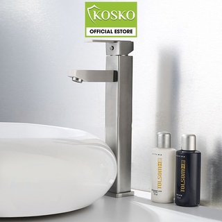 Mua Vòi lavabo NL inox SUS 304 KOSKO vuông cao 30cm (Hàng chuẩn loại 1) (Tặng kèm dây cấp) phù hợp với mọi loại chậu rửa mặt