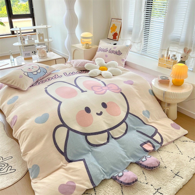 Bộ chăn ga gối nỉ nhung họa tiết 5d ngộ nghĩnh dễ thương, chăn ga gối nỉ nhung siêu mềm mại an toàn cho bé - Home Decor