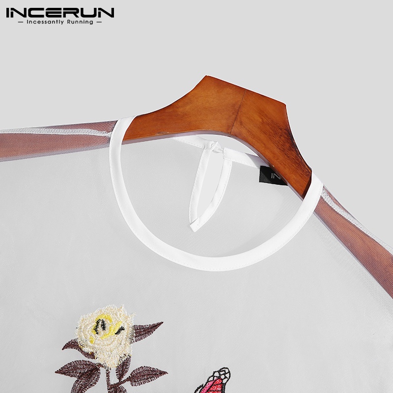 Áo kiểu ba lỗ INCERUN vải lưới xuyên thấu thêu hoa cho nam