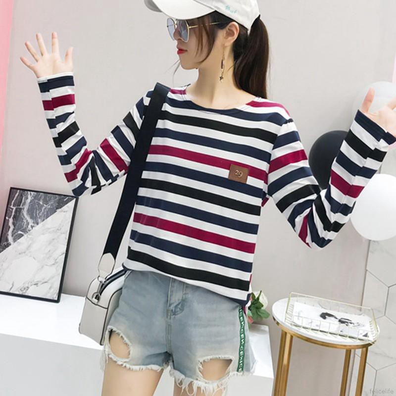 Áo Thun Tay Dài Hoạ Tiết Kẻ Sọc Nhiều Màu Sắc