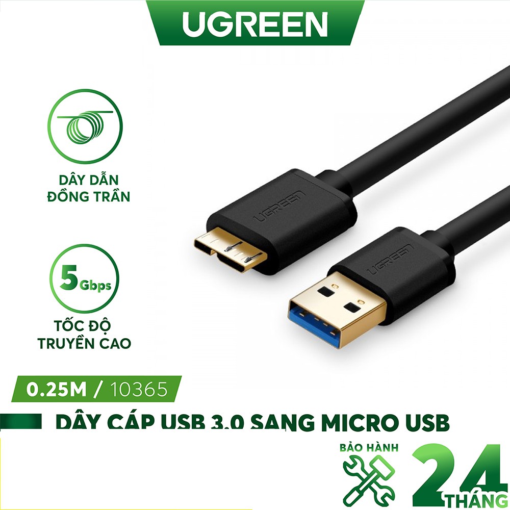 Dây cáp Micro USB 3.0, mạ vàng, dài từ 0.25-2M UGREEN US130 có dạng dây dẹt và tròn