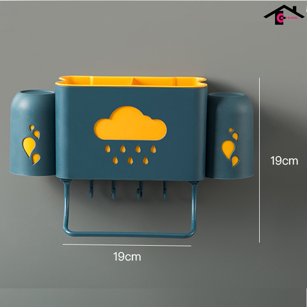 giá kệ để đồ phòng tắm dán tường đa năng đựng bàn chải kem đánh răng + 2 cốc đánh răng MÃ ĐM2C
