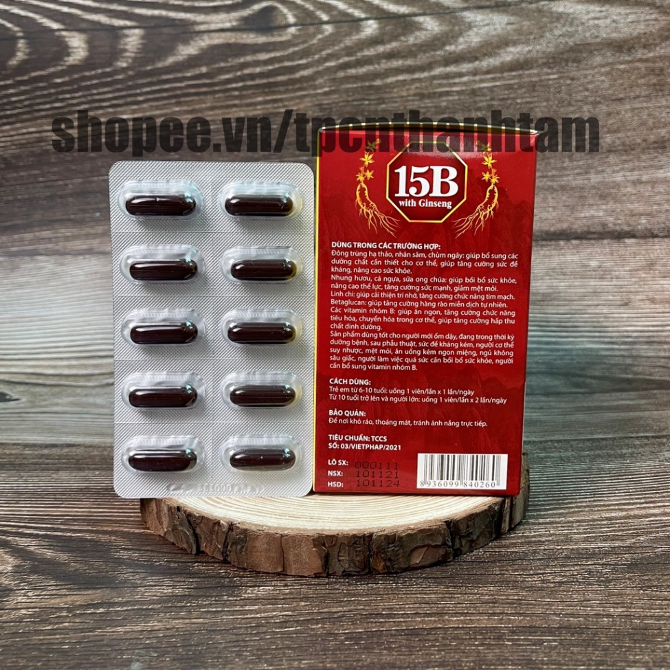 Vitamin tổng hợp 15B bổ sung nhân sâm, đông trùng hạ thảo, nhưng hươu, giúp tăng đề kháng, ngủ ngon, ăn ngon - Hộp 100 v