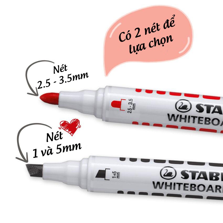 Bộ 3 Bút viết bảng đầu vuông STABILO plan WHITEBOARD MARKER xanh + đỏ + đen (WM643-C3A)