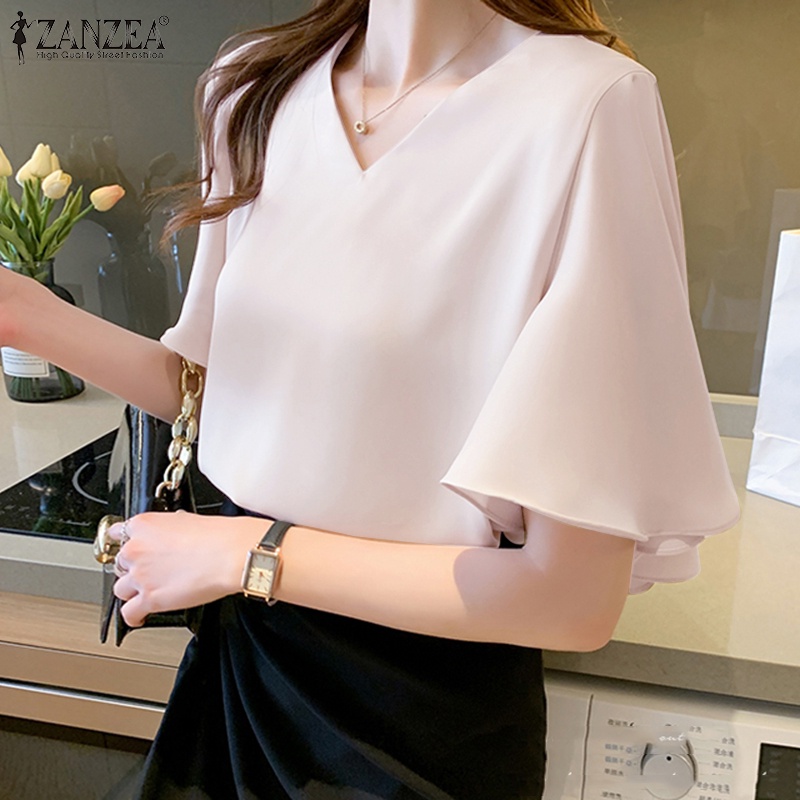 Áo Zanzea tay ngắn cổ chữ V kiểu dáng quyến rũ