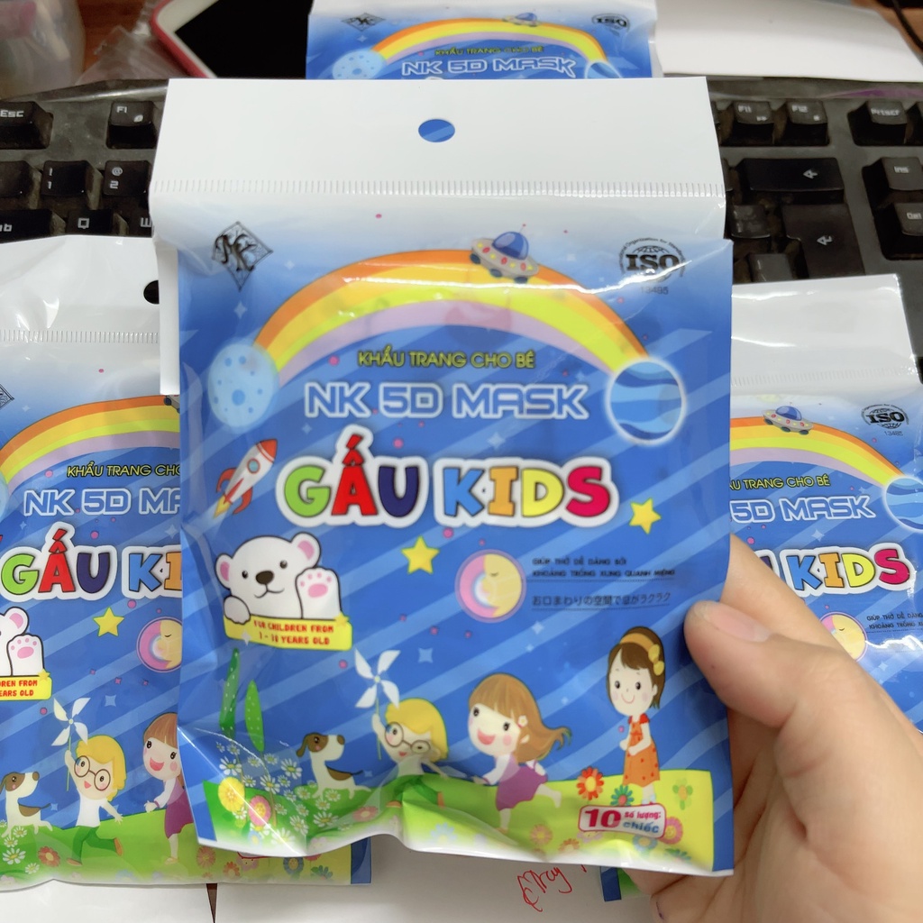 Gói 10 Khẩu Trang Trẻ Em 5D Mask Gấu Kids Thiết Kế Ôm Mặt, Thoáng Khí 1-10 tuổi