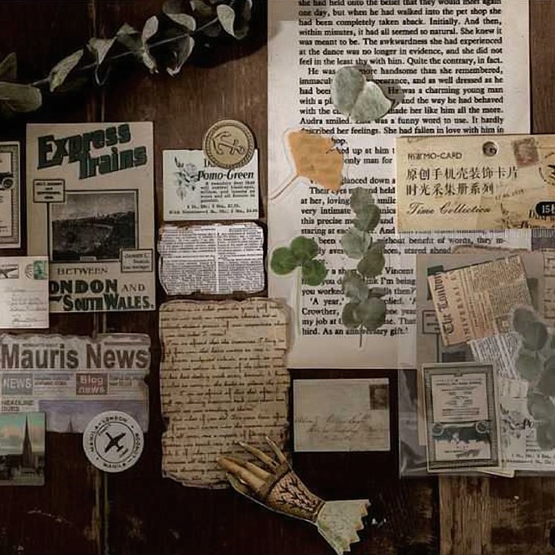 Sticker vintage và giấy nền retro  set 15 tờ trang trí điện thoại sổ tay thẻ làm đồ DIY bullet journal...HD124-K61