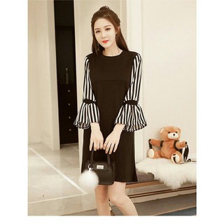 BigSizeShop đầm thiêt kế cho người béo mập. mẫu đen tay sọc