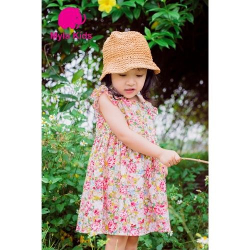 Đầm bé gái họa tiết hoa nhí màu hồng tay cánh tiên Myla Kids váy babydoll cho bé 1-2-3-4-5-6-7-8-9-10 tuổi