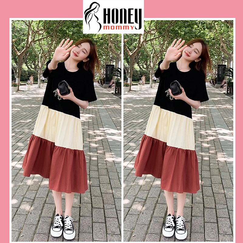 Đầm Bầu Váy Bầu Thun Cotton Dáng Suông Xòe Mùa Hè Tay Ngắn Vải Mát HD2817 Honey Mommy