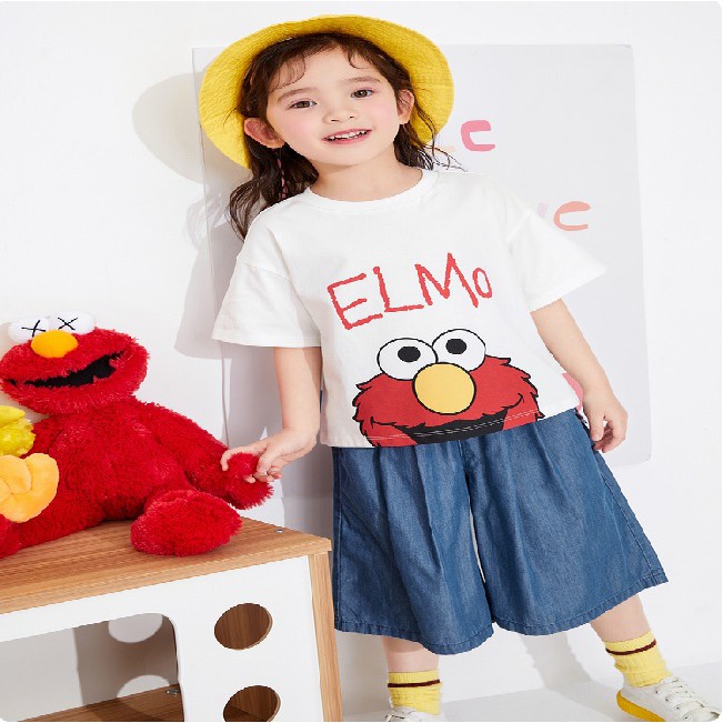 (3-7 tuổi) Áo phông cổ tròn dáng rộng trẻ em Elmo hãng Balabala 201221117203 (ảnh và video thật)