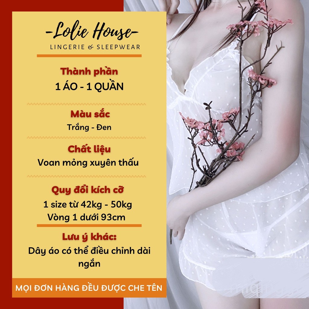 Bộ đồ ngủ nữ hai dây voan siêu mỏng sexy - Đồ ngủ 2 dây dễ thương cute LOLIE HOUSE - SS10 | BigBuy360 - bigbuy360.vn