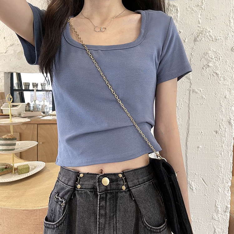 Áo Thun Ngắn Tay Cổ Vuông Lưng Cao Dáng Ôm Thời Trang Cho Áo phông Nữ NZ-TX-327
