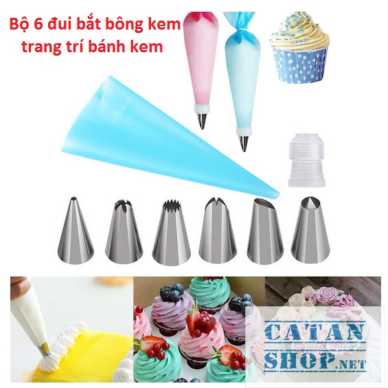 Bộ 6 đui bắt bông kem kèm chốt và túi đựng kem trang trí bánh GD230-BatKem 💖 💖