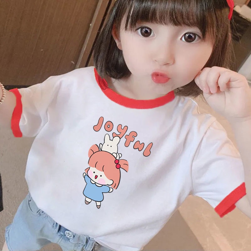 Cô Gái Bé Gái áo Thun Cô Gái Ngắn Tay Dễ Thương Siêu Dễ Thương Quần áo Sơ Sinh Nửa Tay Quần áo Trẻ Em