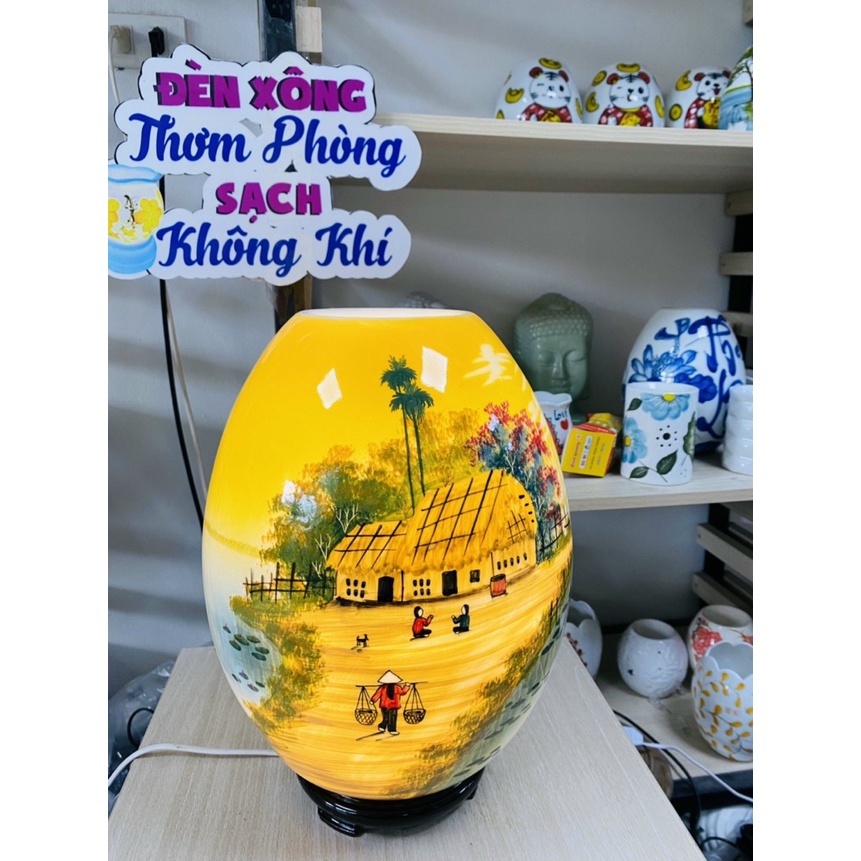 Đèn xông tinh dầu bằng điện sứ thấu quang thương hiệu Bát Tràng trứng đại tài lộc cao 36 cm