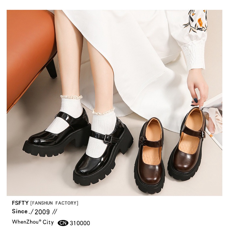 Giày nữ lolita dây cài 6 cm chất da PU mềm mịn không đau chân phong cách Vintage - Next Fashion G03